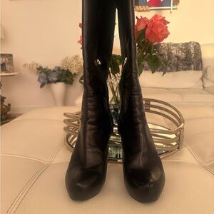 Max Mara Essential Black Leather Platform Knee-High Boots